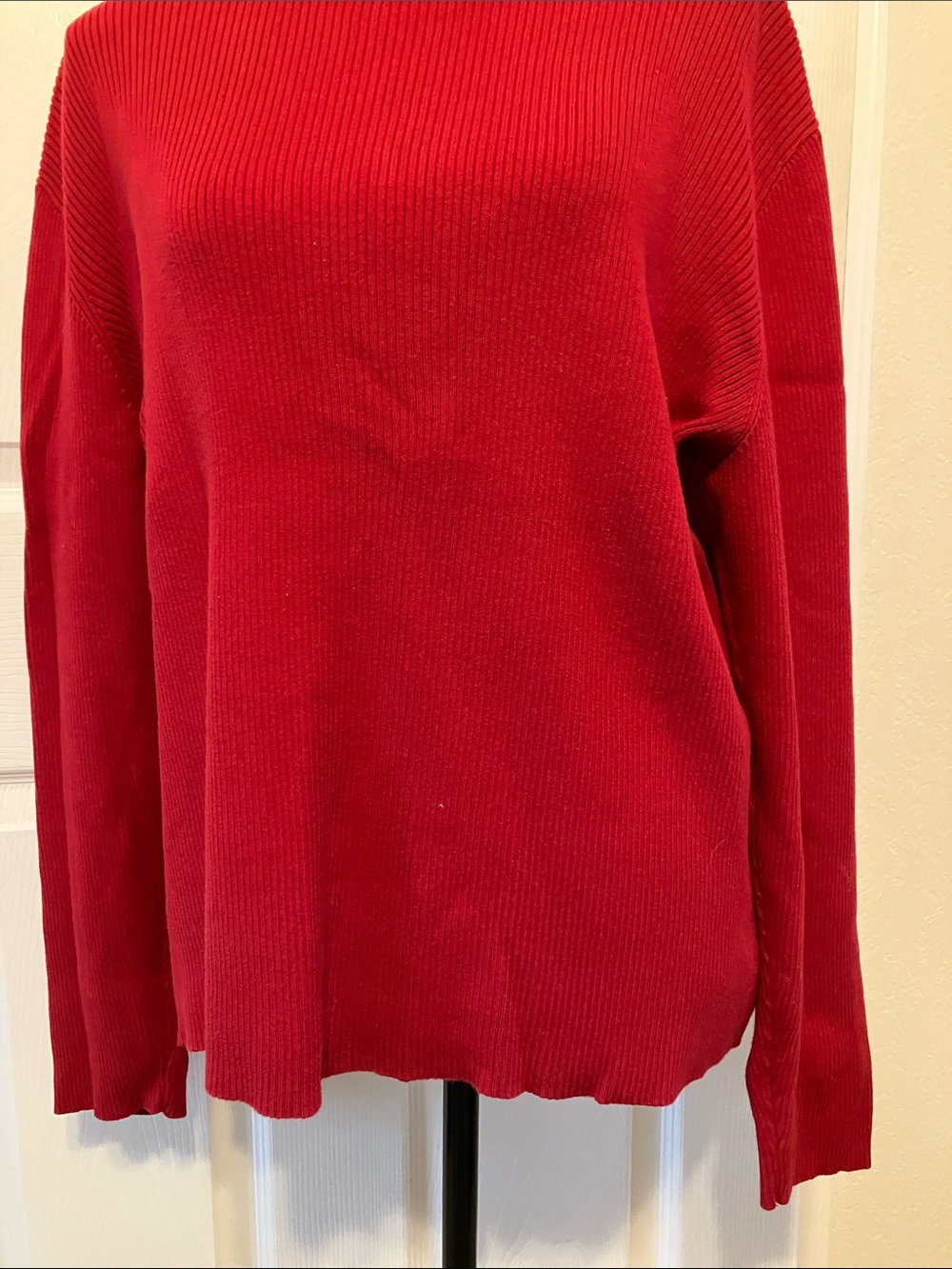 Lauren Ralph Lauren 100% cotton vertical ribbed vibrant red folded turtleneck 3X - Picture 5 of 10